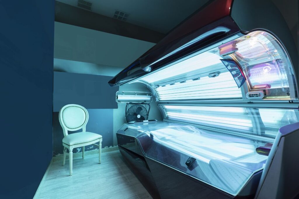 Modern tanning bed setup in a professional studio