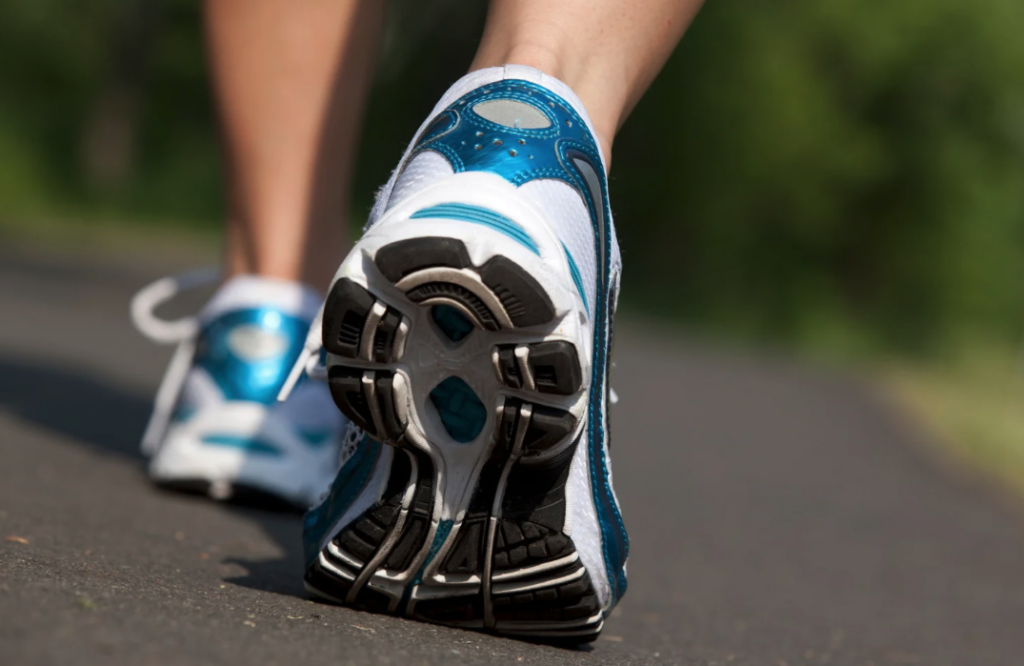 Image of the shoes and slow walking.