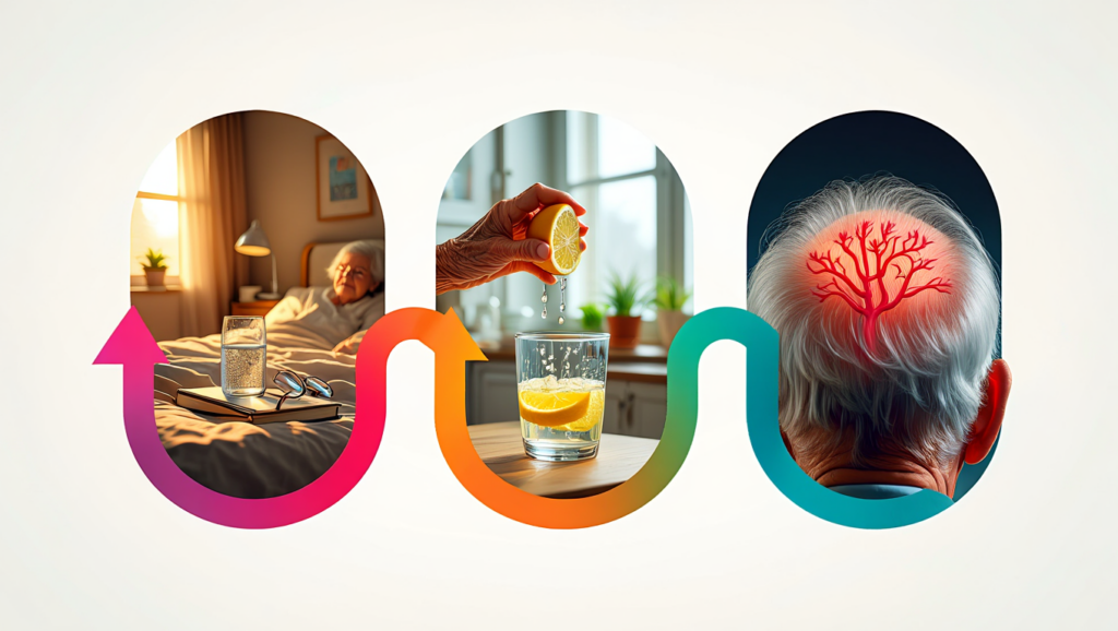 Back view of a man with visible thinning hair on the crown, with a close-up illustration showing hair follicles beneath the scalp